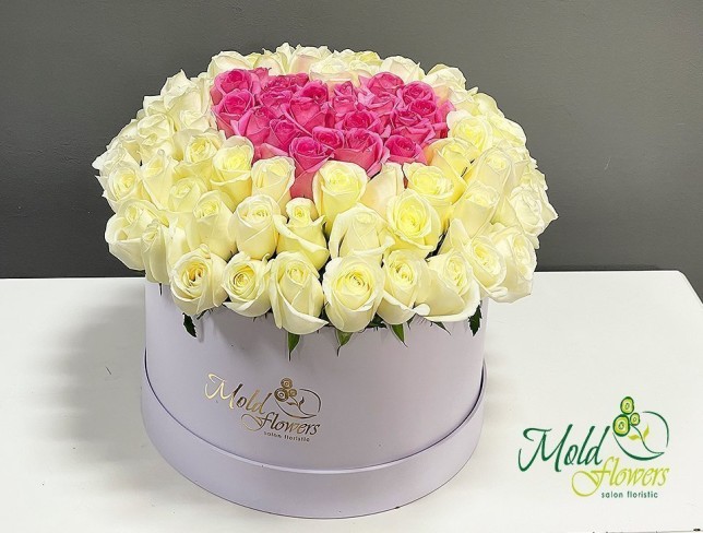 101 white-pink roses with heart in a box (made to order, 5 day) photo